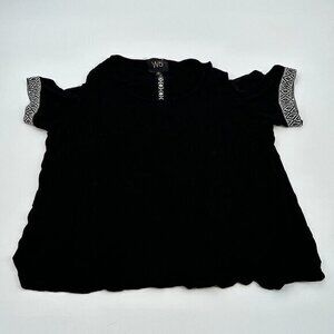 W5 Womens Blouse Medium Cold Shoulder Top Stretchy Casual Knit Pullover Preppy